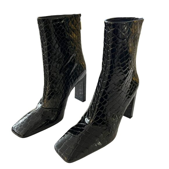 Good American Square Toe Booties Croc Embossed Black Size 8 NWB - Picture 4 of 5